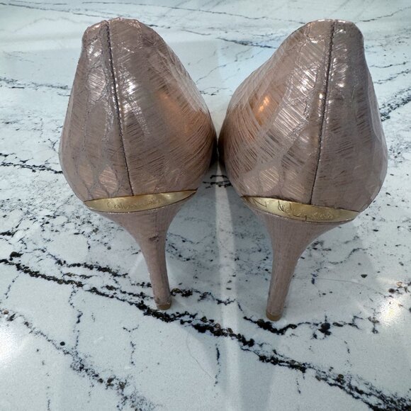 Calvin Klein Gayle Pump Rose Gold Metallic Snakeskin Print 3.25" Heel Size 11 - Picture 4 of 5